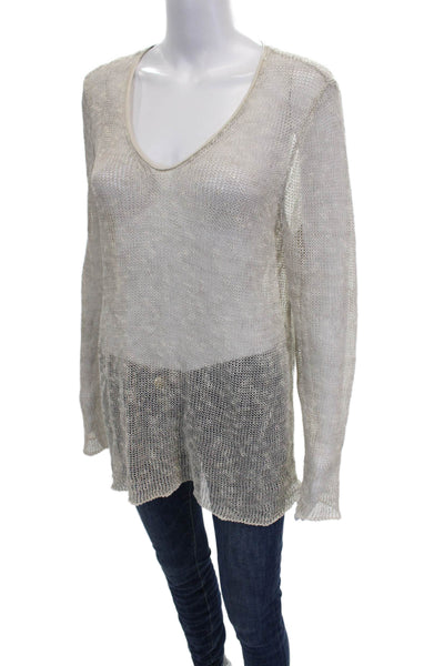 Eileen Fisher Women Beige Linen V-Neck Long Sleeve Tunic Set Size L