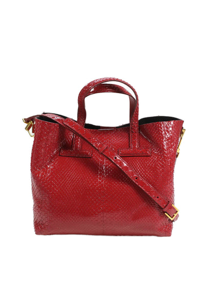 Tom Ford Womens Embossed Toggle Small Satchel Bag Handbag Red