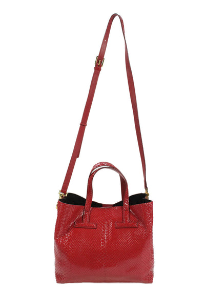 Tom Ford Womens Embossed Toggle Small Satchel Bag Handbag Red