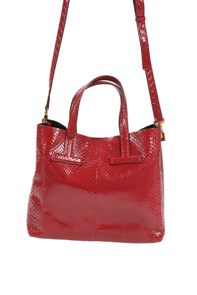 Tom Ford Womens Embossed Toggle Small Satchel Bag Handbag Red