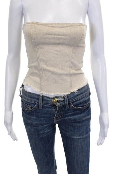 Superdown Womens Corset Top Beige Cotton Square Neck Sleeveless Size XS