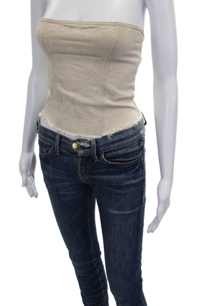 Superdown Womens Corset Top Beige Cotton Square Neck Sleeveless Size XS