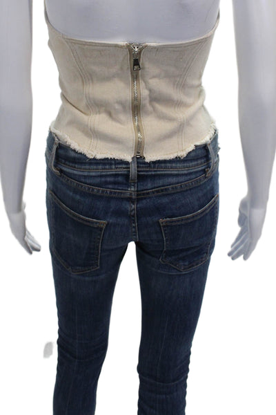 Superdown Womens Corset Top Beige Cotton Square Neck Sleeveless Size XS
