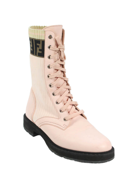 Fendi Womens Monogram High Top Combat Boots Shoes Pink Size 40