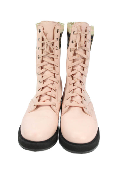 Fendi Womens Monogram High Top Combat Boots Shoes Pink Size 40