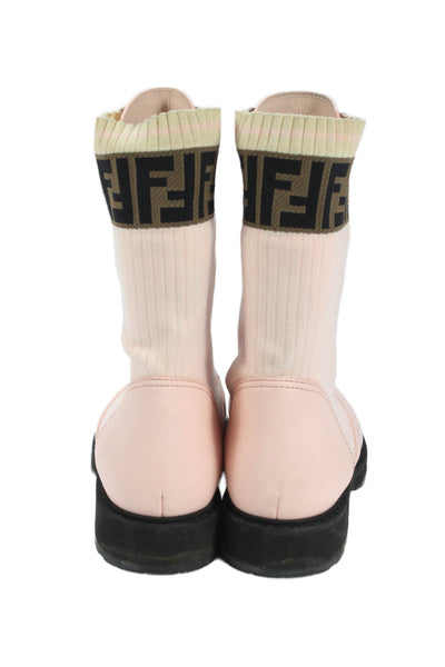 Fendi Womens Monogram High Top Combat Boots Shoes Pink Size 40