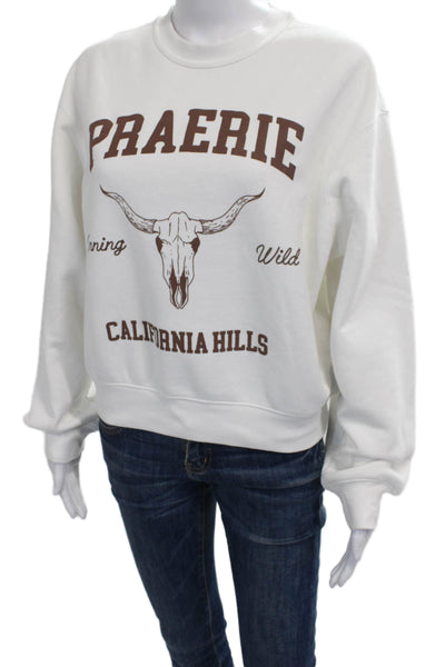 Praerie Womens Pullover White Cotton Crewneck Western Size S