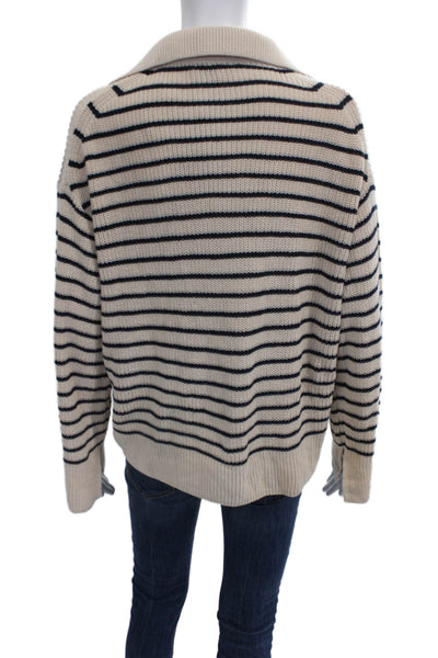 J Crew Women Beige Striped Collared Cotton Pullover Sweater Long Sleeve Size L