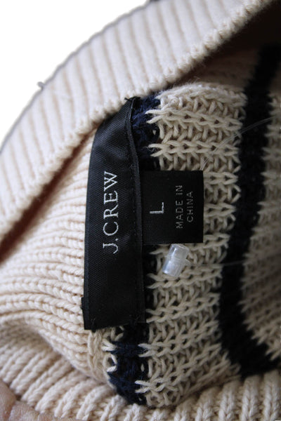J Crew Women Beige Striped Collared Cotton Pullover Sweater Long Sleeve Size L