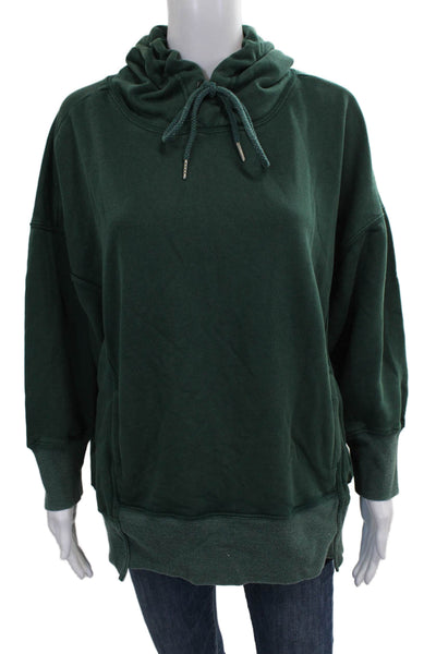 FP Movement Women Pullover Cowl Neck Green Cotton Blend Long Sleeve Size XS
