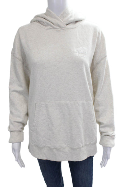 Roots Unisex Adults Pullover Hoodie Beige Cotton Long Sleeve Size M