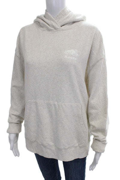 Roots Unisex Adults Pullover Hoodie Beige Cotton Long Sleeve Size M