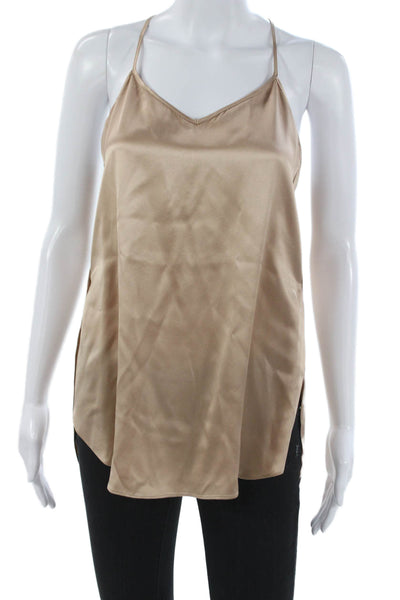Club Monaco Women Beige Silk Camisole V-Neck Sleeveless Petite Size XS