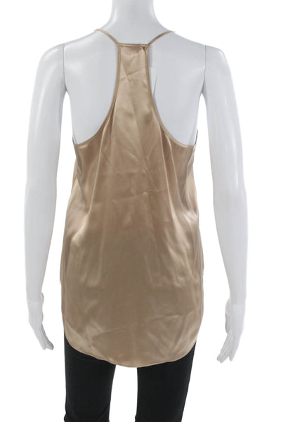 Club Monaco Women Beige Silk Camisole V-Neck Sleeveless Petite Size XS