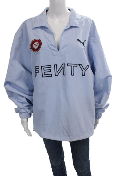 Fenty Women Collared Pullover Windbreaker Blue Nylon Long Sleeve Solid Size XS