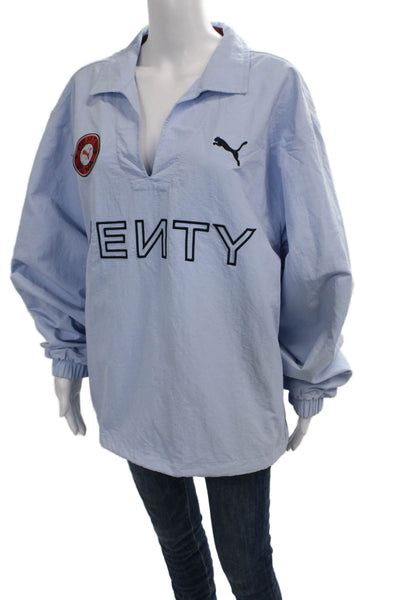 Fenty Women Collared Pullover Windbreaker Blue Nylon Long Sleeve Solid Size XS