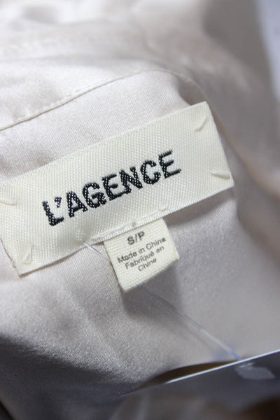 L Agence Women Silk Collared Button Blouse 3/4 Sleeve Ivory Size S