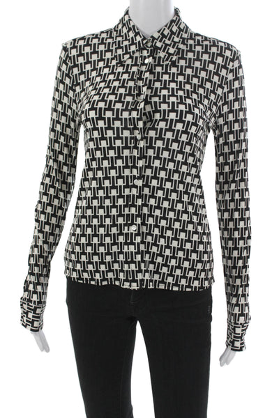 Nili Lotan Women Button-Up Collared Geometric Multicolor Top Size XS