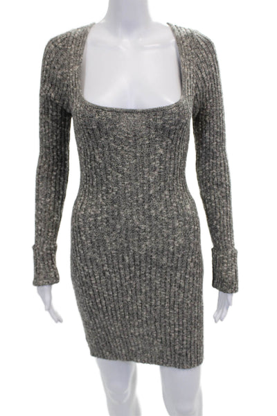 Rumored Women Bodycon Gray Cotton Square Neck Short Long Sleeve Dress Size S