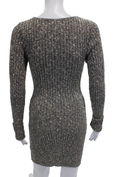 Rumored Women Bodycon Gray Cotton Square Neck Short Long Sleeve Dress Size S