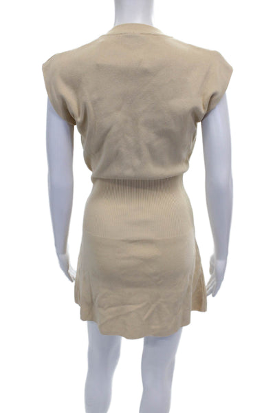 Zara Womens Sweater Dress Beige Cotton Short Sleeve Crew Neck Size S