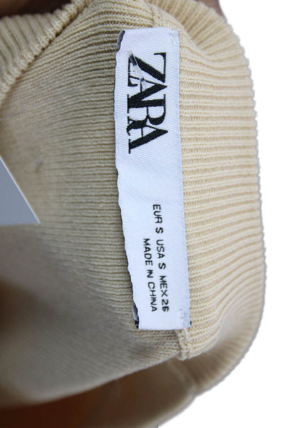 Zara Womens Sweater Dress Beige Cotton Short Sleeve Crew Neck Size S