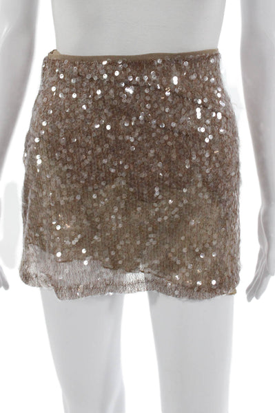 Zara Women Mini Skirt Beige Polyamide Zip Size S