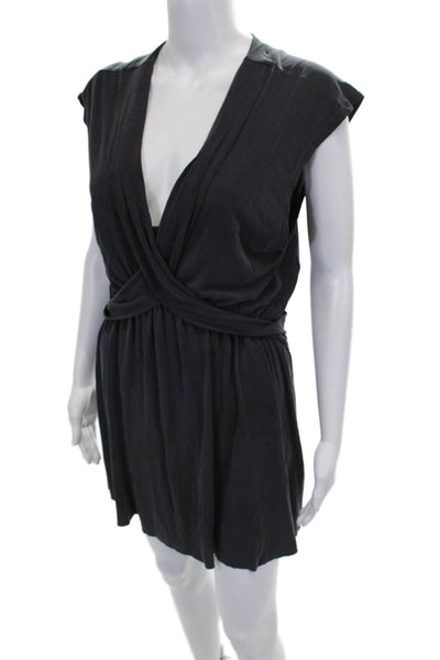 Free People Womens Black Wrap Dress V Neck Sleeveless Modal Size XS
