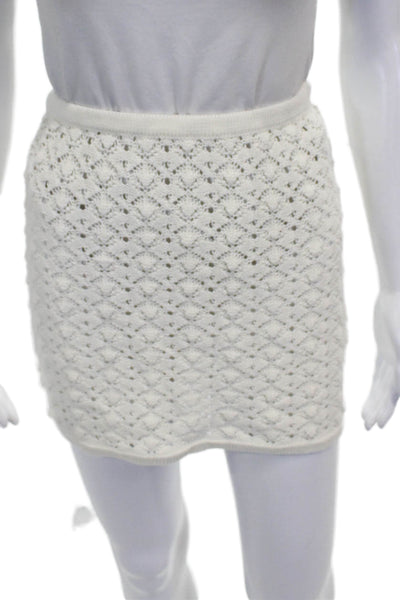 Meshki Womens Mini Skirt White Acrylic Geometric Pull On Short Size S