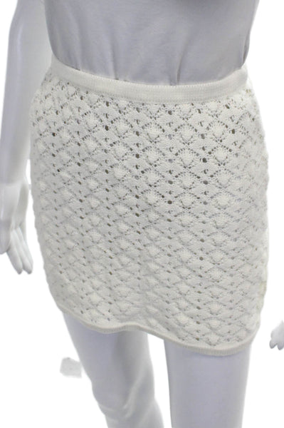 Meshki Womens Mini Skirt White Acrylic Geometric Pull On Short Size S