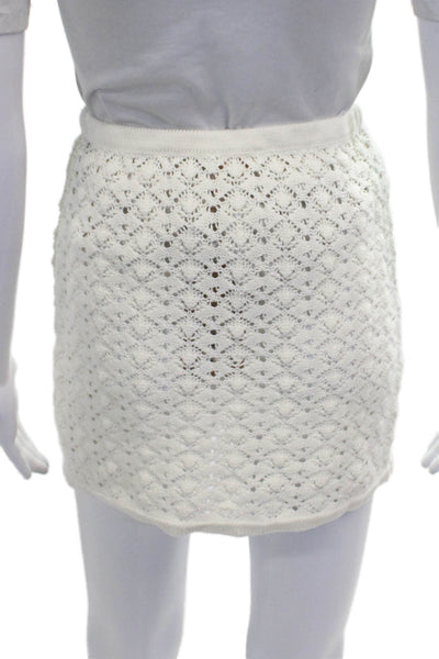 Meshki Womens Mini Skirt White Acrylic Geometric Pull On Short Size S