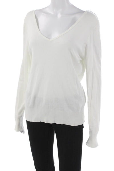 Ralph Lauren Womens Pullover V-Neck Sweater White 100% Cotton Size XL