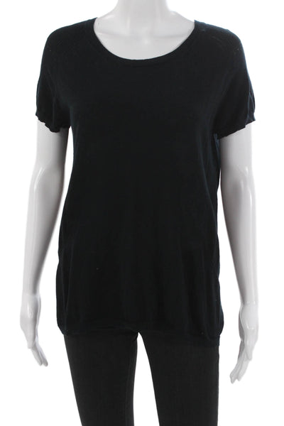 Tse Women Cashmere Pullover Sweater Black Short Sleeve Round Neck Size L