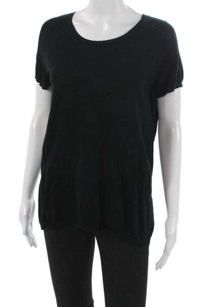 Tse Women Cashmere Pullover Sweater Black Short Sleeve Round Neck Size L