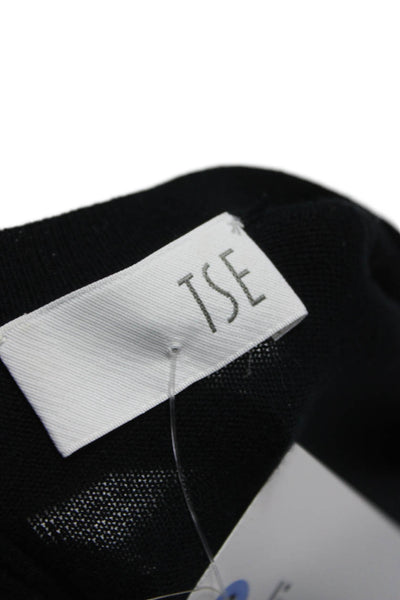 Tse Women Cashmere Pullover Sweater Black Short Sleeve Round Neck Size L