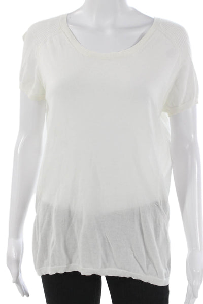 Tse Womens White Cotton Blend Short Sleeve Pullover Round Neck Size L