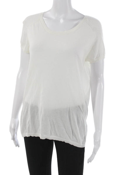 Tse Womens White Cotton Blend Short Sleeve Pullover Round Neck Size L
