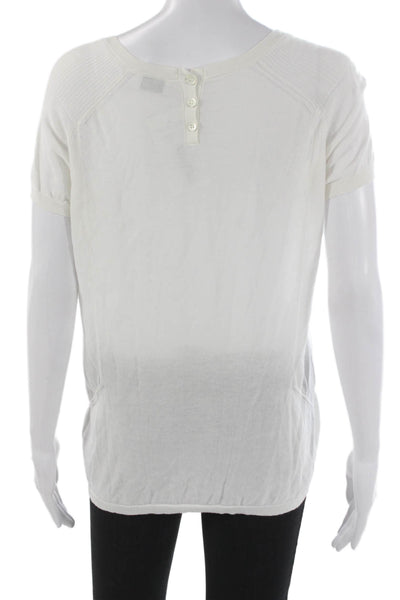 Tse Womens White Cotton Blend Short Sleeve Pullover Round Neck Size L