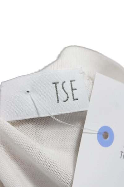 Tse Womens White Cotton Blend Short Sleeve Pullover Round Neck Size L