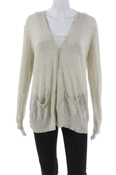 Eileen Fisher Womens Beige Cotton V-Neck Cardigan Long Sleeve Size L