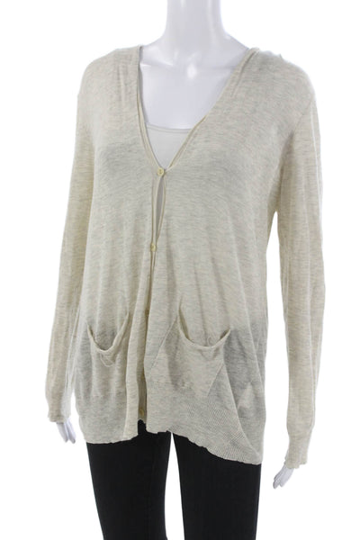 Michael Kors Women Cardigan Beige V-Neck Long Sleeve Cotton Solid Size XL