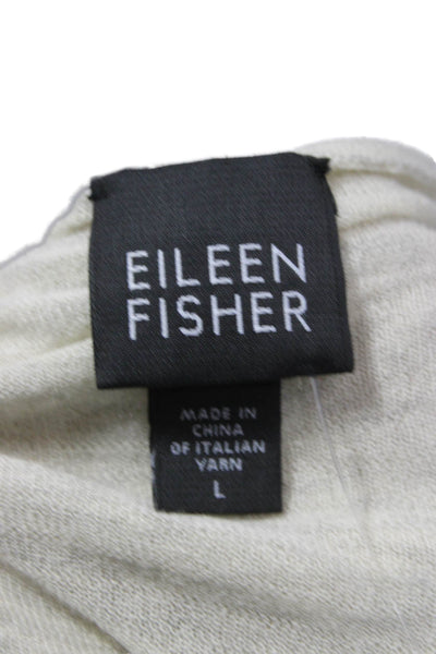Eileen Fisher Womens Beige Cotton V-Neck Cardigan Long Sleeve Size L