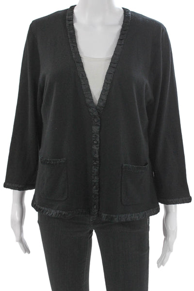 Ellen Tracy Womens Black Merino Wool V Neck Cardigan 3/4 Sleeve Size XL
