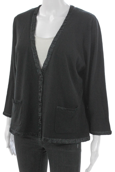 Ellen Tracy Womens Black Merino Wool V Neck Cardigan 3/4 Sleeve Size XL