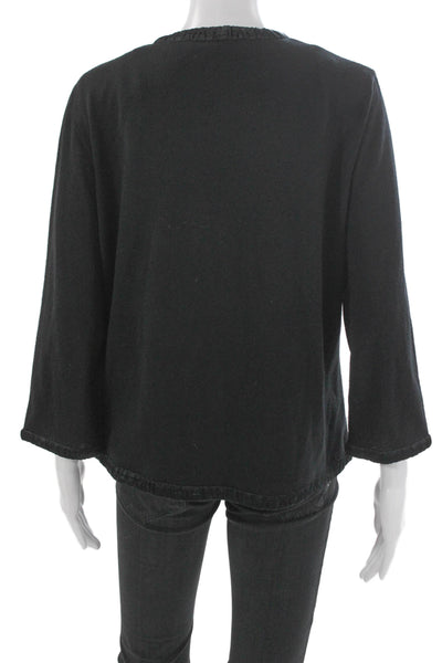 Ellen Tracy Womens Black Merino Wool V Neck Cardigan 3/4 Sleeve Size XL