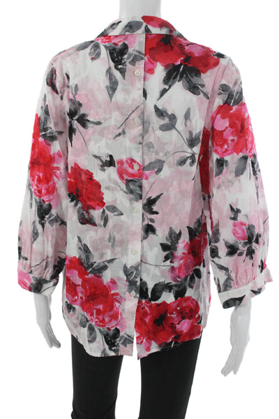 Karl Lagerfeld Womens Floral Cotton Collared Button Blouse 3/4 Sleeve Size L