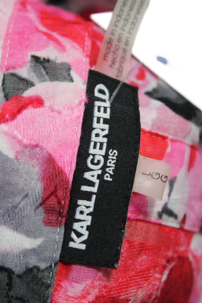 Karl Lagerfeld Womens Floral Cotton Collared Button Blouse 3/4 Sleeve Size L