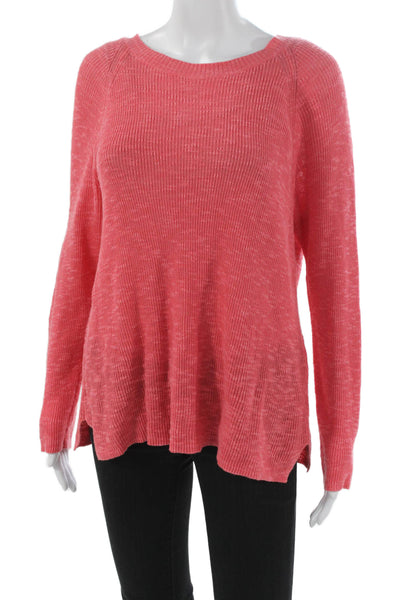 Eileen Fisher Womens Pink Organic Linen Boat Neck Pullover Sweater Size L