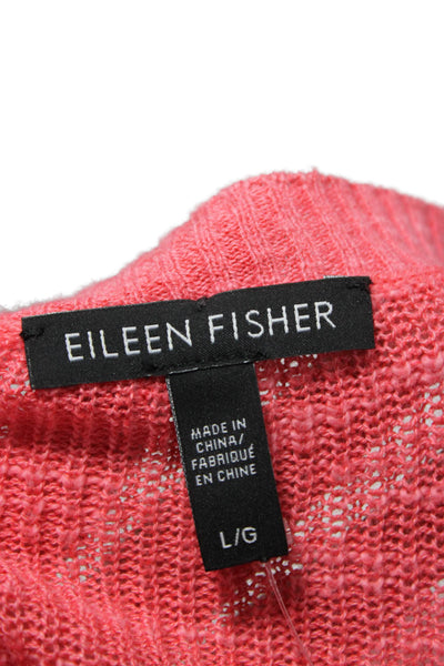 Eileen Fisher Womens Pink Organic Linen Boat Neck Pullover Sweater Size L