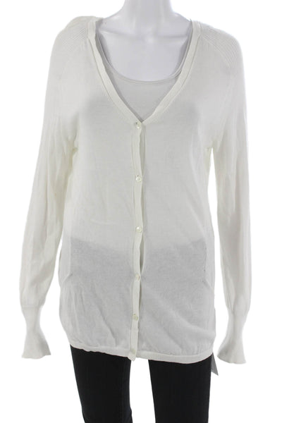 Tse Womens Cardigan White V-Neck Long Sleeve Cotton Size XL